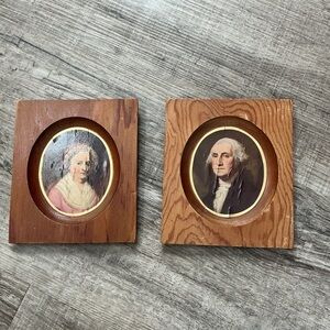 Vintage George Washington and Martha Washington Portraits 5 Inch Wooden Plaques